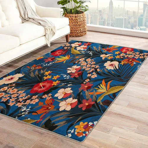 Alfombra botánica de 2 x 3 pies, alfombra botánica para entrada, sala de estar, dormitorio, alfombra de área pequeña con flores tropicales y