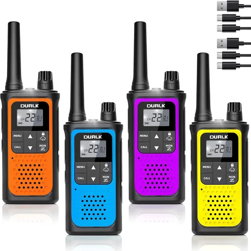 Walkie Talkies recargables de largo alcance, paquete de 4 Walkie Talkies para adultos NOAA con alerta meteorológica, radio de 2 vías de 22 canales