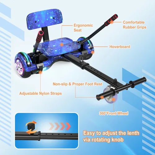 Miniatura 5 de LIEAGLE Hoverboard - Patineta autoequilibrante de 16.5 cm, 6.5 pulgadas, con ruedas Bluetooth, luces LED, para niños y adultos B03-Azul con kart