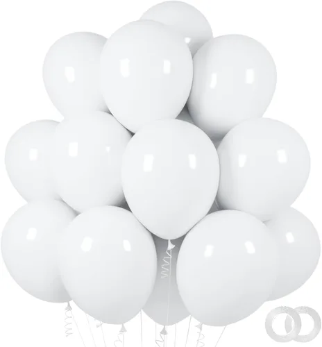 ASIYUHY Paquete de 100 globos blancos de látex de 12 pulgadas con 2 rollos de globos de helio para bodas, fiestas de cumpleaños, baby shower,