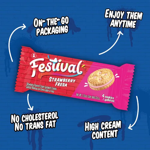 Miniatura 5 de Festival Galletas de fresa Galletas sándwich de fresa crema Tintes naturales y bajo en sodio Alto contenido de crema 14.6 onzas