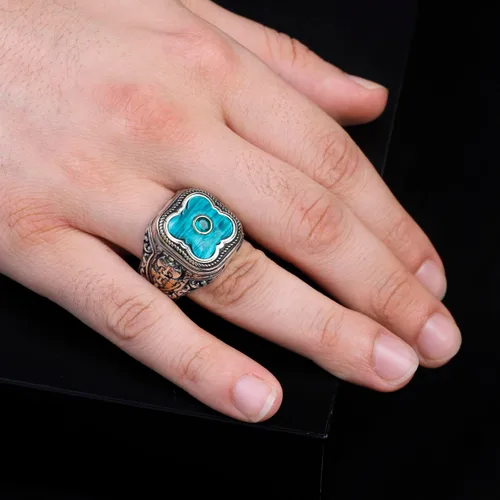 Miniatura 6 de Handmade Vintage Malachite Ax Ring - 925 Sterling Silver Men's Ring with Micro Jade Gemstone - 925 Sterling Silver Rings for Men - Birthday Gifts