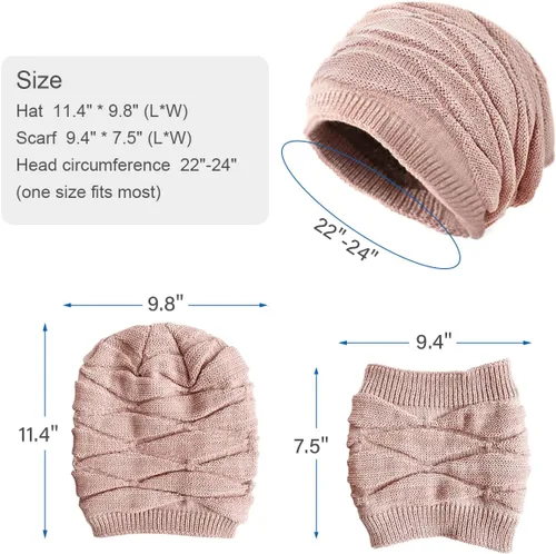 Miniatura 6 de Conjunto de gorro y bufanda para mujer para niñas, gorro de esquí de invierno de punto cálido con forro polar