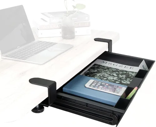 EHO Cajón de almacenamiento deslizante debajo del escritorio, organizador extraíble grande de 20" x 11.8" con abrazadera y altura ajustable, bandeja