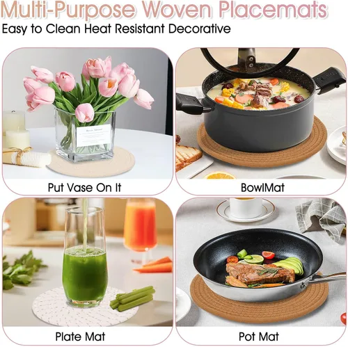 Miniatura 6 de Billbotk Salvamanteles para ollas y sartenes calientes, 6 remaches bohemios para platos calientes, soportes para ollas para cocina, almohadillas