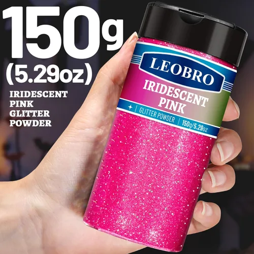 Miniatura 2 de Leobro - Brillantina rosa, 150 g/5.29 oz, brillantina fina iridiscente rosa intenso para manualidades, resina, uñas, cuerpo, decoraciones de San