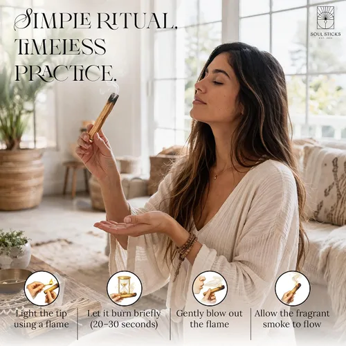 Miniatura 5 de Ancient VEDA Varillas de palo santo peruano 6 piezas con guía de sahumado – Alto contenido de resina, madera santa aromática de olor dulce