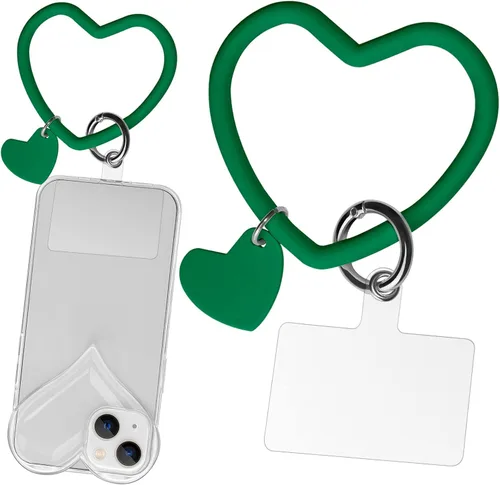 Miniatura 26 de Correa de silicona en forma de corazón para teléfono, correa de muñeca para teléfono celular con soporte para llavero, universal compatible con Negro