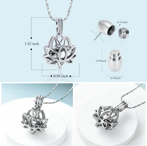 Miniatura 2 de Imrsanl Joyería de cremación para cenizas – Collar con colgante de cenizas de flor de loto con mini urna de recuerdo, joyería conmemorativa