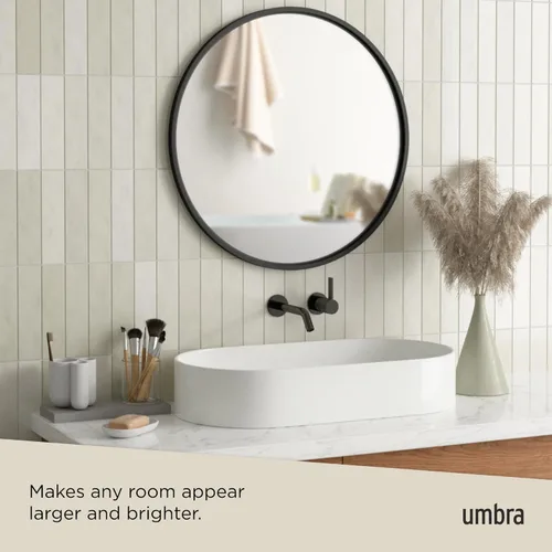 Miniatura 4 de Umbra Hub - Espejo de pared redondo con marco de goma, estilo moderno para baño, entrada, sala de estar y más, 24 pulgadas, color negro