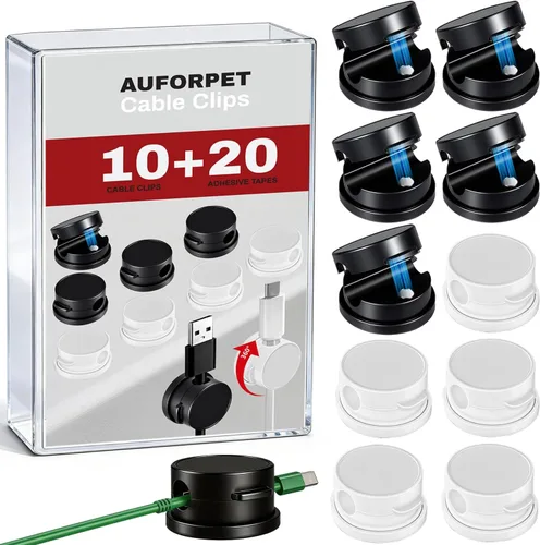 Paquete de 10 soportes magnéticos giratorios con caja, clips giratorios de 360° para mesita de noche, con adhesivo fuerte sin residuos para