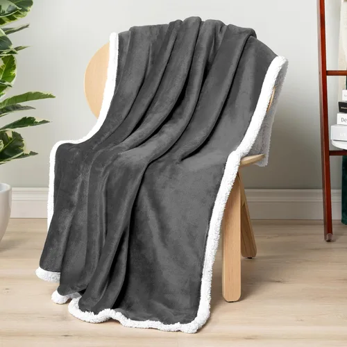 Miniatura 8 de PAVILIA Manta de forro polar Sherpa para sofá, gris oscuro, manta de felpa suave y mullida, acogedora manta de invierno reversible para mujeres