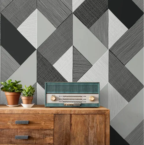 Miniatura 3 de NextWall Stacy Garcia Home Marquetry Papel tapiz geométrico para despegar y pegar (Greystone)