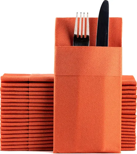 Miniatura 19 de Servilletas de papel desechables azul bebé con bolsillo incorporado para cubiertos, servilletas de tacto de lino absorbentes para cocina, baño