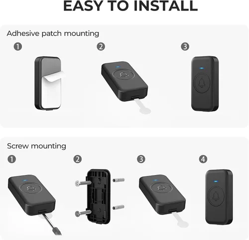 Miniatura 7 de FOVKSUC Timbre Inalámbrico, Timbre de Puerta Impermeable con 60 Melodías, 5 Niveles de Volumen y Flash LED, Timbre de Aula de Largo Alcance de 1000