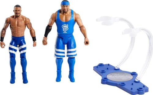 Mattel WWE Championship Showdown - Juego de 2 figuras de acción y accesorios, serie #8 Angelo Dawkins vs Montez Ford Collectible, 6 pulgadas