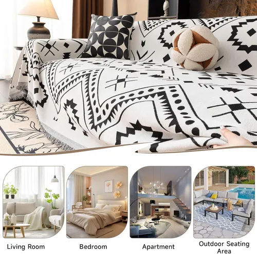 Miniatura 33 de VClife Fundas de sofá bohemio de felpilla para sofá seccional, fundas de sofá suaves y antideslizantes para sofá de 2 cojines, protector de muebles