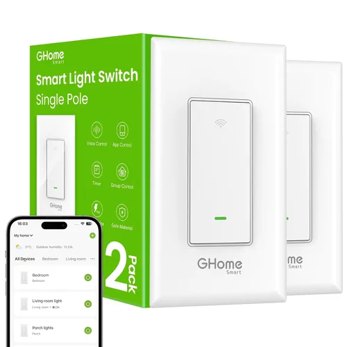 Miniatura 10 de Interruptores inteligentes GHome Smart para luces, interruptor de luz WiFi inteligente funciona con Alexa y Google Home, un solo polo, requiere
