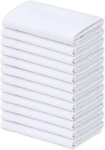 GOLD TEXTILES Paquete de 12 fundas de almohada de polialgodón tamaño Queen, color blanco T-200, multiusos, ideales para usar en hoteles, hospitales,