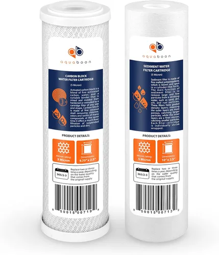 Aquaboon Juego de 2 cartuchos de filtros de agua de 5 micrones, 10 x 2.5 pulgadas, compatible con WHKF-WHWC, P5, WHKF-GD05