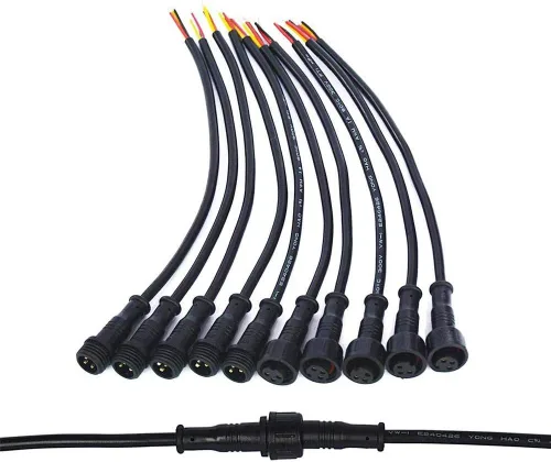 Miniatura 10 de 5 pares de conectores eléctricos LED de 2 pines negros para luces LED, cable de extensión de 20 cm, 40 cm/par, 0.3mm², tuerca de 15 mm