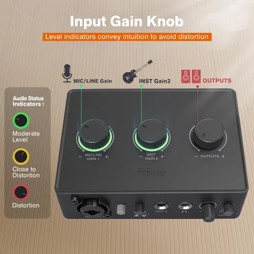 Miniatura 6 de FIFINE Mezclador de Audio para PC para Grabación de Música, Interfaz USB para Streaming y Podcasting con XLR, Monitor, Alimentación Fantasma 48V