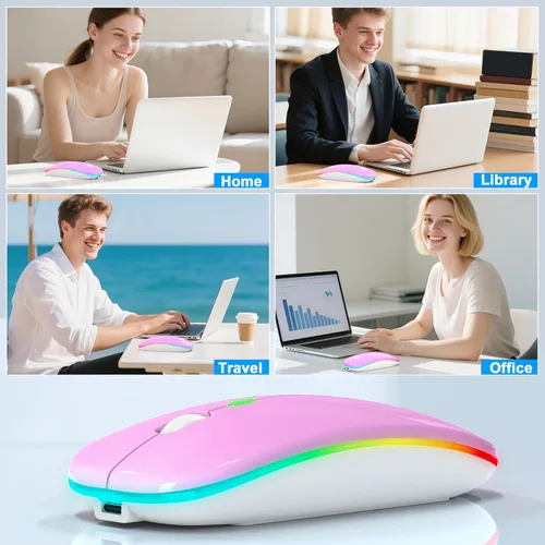 Miniatura 7 de ratón LED inalámbrico - ratón RGB recargable Bluetooth inalámbrico para MacBook Pro Air Mac iPad PC portátil, ratón óptico silencioso USB C