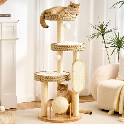 Miniatura 17 de HITTITE Moderna torre de árbol para gatos con poste rascador, torres para gatos de 46 pulgadas de alto con nidos y cueva tejidos, árbol para gatos