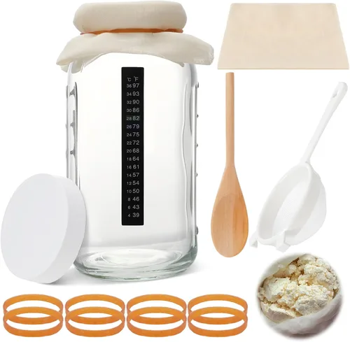 Honeydak Kit completo de iniciación de kéfir de 8 piezas, kit de fermentador de kombucha, frasco Mason de medio galón, 64 onzas, boca ancha con tapa