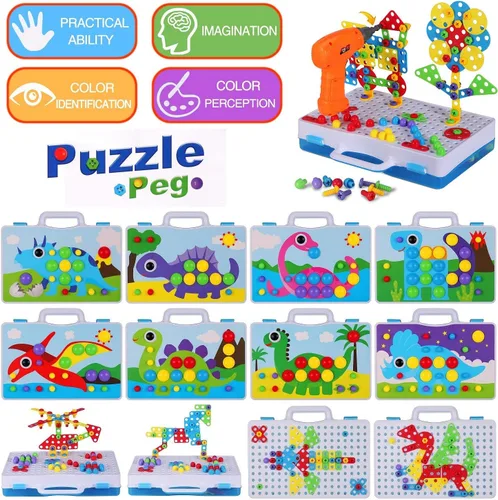 Miniatura 7 de 224 juguetes de construcción STEM para niños de 4 a 8 años, juego creativo de taladro de mosaico con taladro eléctrico y destornillador, kit