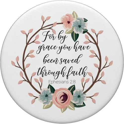 Miniatura 3 de Salvado por Grace Efesios 2:8 Rosa Azul Floral Versículo de la Biblia PopSockets MagSafe PopGrip para iPhone