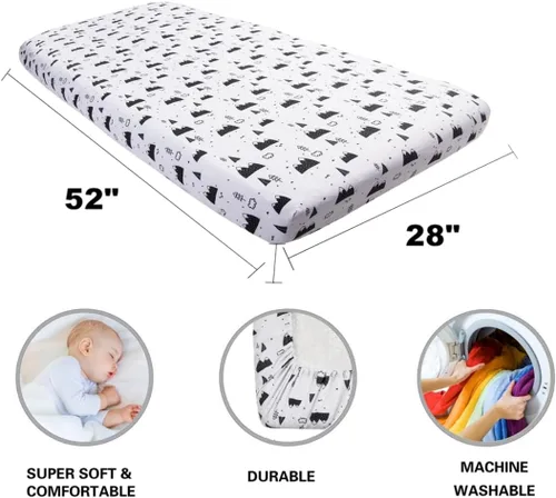 Miniatura 7 de Juego de 4 sábanas bajeras para cuna con animales del bosque de madera, neutras, unisex, para bebés niños o niñas, de dibujos animados Blanco