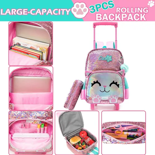 Miniatura 6 de Meetbelify Mochila con ruedas para niñas con ruedas para niñas para escuela primaria