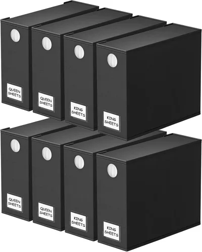 SpaceAid Paquete de 8 Organizadores y Almacenamiento de Sábanas de Cama, Organizador de Sábanas Plegable para Armario de Ropa Blanca, Carpeta Negro