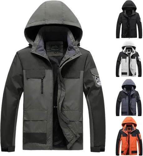 Miniatura 5 de Chaqueta de esquí impermeable para hombre, ligera y cálida, con cortavientos con capucha para protección contra el viento y la lluvia al aire libre