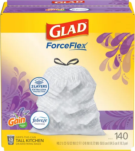 Miniatura 13 de Glad ForceFlex - Bolsas de basura altas con cordón para cocina, 13 galones, lavanda Gain, 110 unidades (el paquete puede variar)