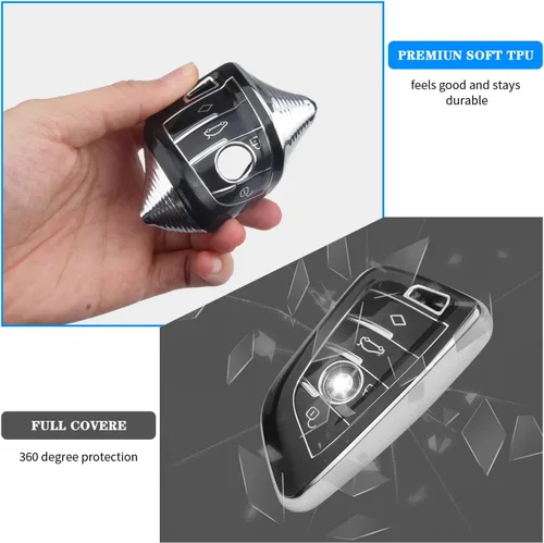 Miniatura 5 de QBUC Funda para llavero BMW con llavero de cuero, para BMW 2 5 6 7 Series X1 X2 X3 X5 X6 X7 Premium Soft TPU Llavero Holder (1-Negro)
