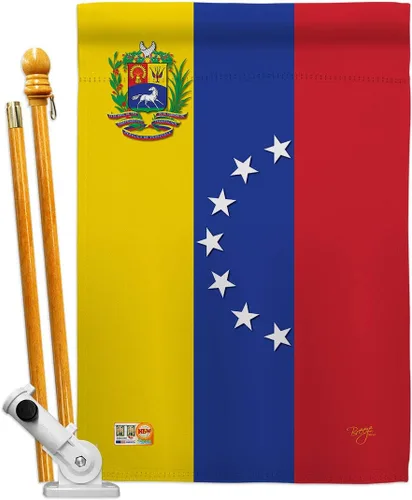 Breeze Decor HS108203-BO Venezuela World Nationality - Juego de banderas decorativas verticales, 28 x 40 pulgadas con asta de bandera, multicolor