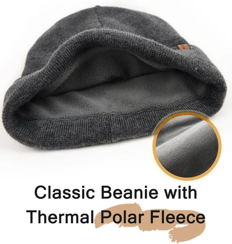 Miniatura 2 de FURTALK Gorro de invierno con forro polar para hombre, doble capa, elegante, tejido con puños, sombrero liso