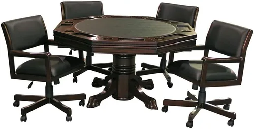 Miniatura 2 de Juego combinado 3 en 1 y mesa de comedor con 4 sillas giratorias (castaño)