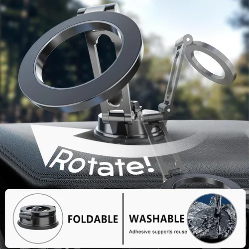 Miniatura 4 de SAGRUILA Soporte magnético para automóvil que nunca se cae con doble fijación [ventosa + adhesivo], plegable con rotación de 360° para el parabrisas