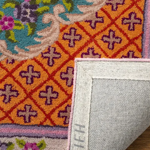 Miniatura 7 de SAFAVIEH Bellagio Collection - Alfombra decorativa de 2 x 3 pies, azul y rosa, hecha a mano de lana de medallón, ideal para zonas de alto tráfico