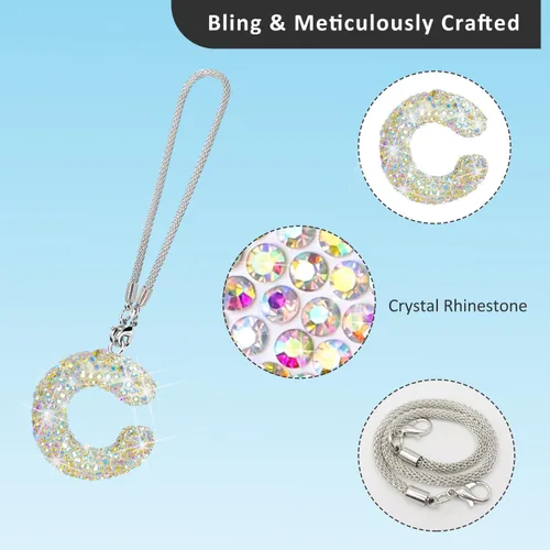 Miniatura 2 de Colgante de cristal brillante en forma de C, accesorios de automóvil para mujer, accesorios de espejo retrovisor con diamantes de imitación