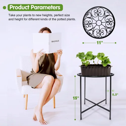 Miniatura 4 de Soporte para plantas para interiores y exteriores, soporte para macetas de 15 pulgadas de alto, soporte redondo de esquina de metal para maceta