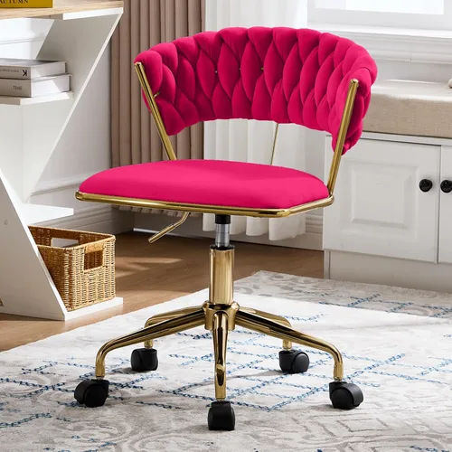 Miniatura 12 de NIOIIKIT Silla de oficina en casa, silla tapizada de terciopelo con respaldo abierto tejido, silla de escritorio giratoria de 360° con ruedas, silla