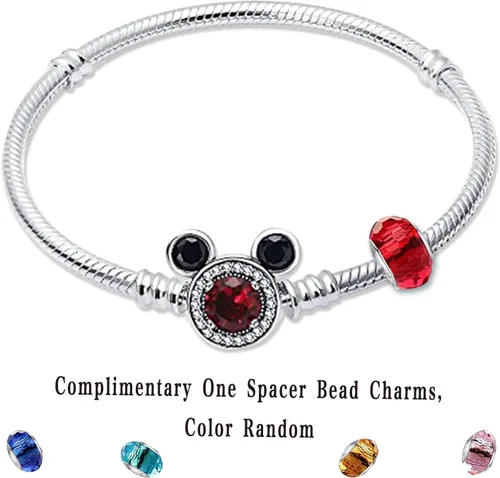 Miniatura 5 de HappyStar Pulsera de cadena de serpiente de plata de ley 925 totalmente compatible con dijes Pandora, con cierre de cabeza de Mickey Mouse, regalos