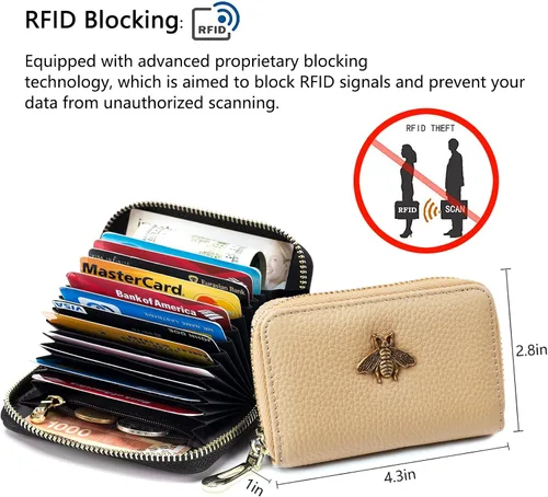 Miniatura 3 de imeetu - Tarjetero de cuero con cremallera y contra identificación por radiofrecuencia (RFID) pequeño, cartera para mujer
