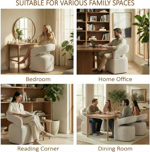 Miniatura 6 de KISLOT Juego de 1 sillas de comedor tapizadas, modernas sillas de comedor con ruedas ocultas, sillas de cocina con brazo con tela de aspecto