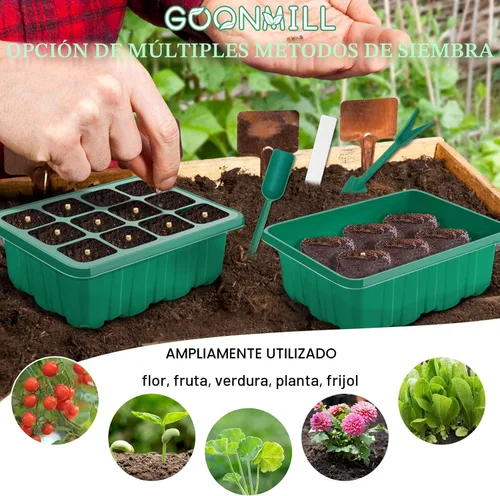 Miniatura 4 de Bandeja de inicio de semillas con luz de crecimiento, 5 paquetes de bandeja de inicio de plantas kit iniciador de plántulas con base de cúpulas