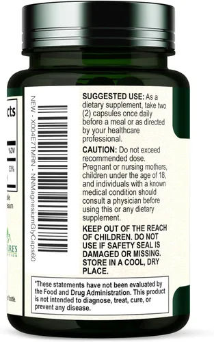 Miniatura 9 de Glicinato de magnesio 1000mg – Magnesio quelado para soporte de huesos, músculos, nervios y corazón, 500mg por cápsula para ultra absorción, soporte